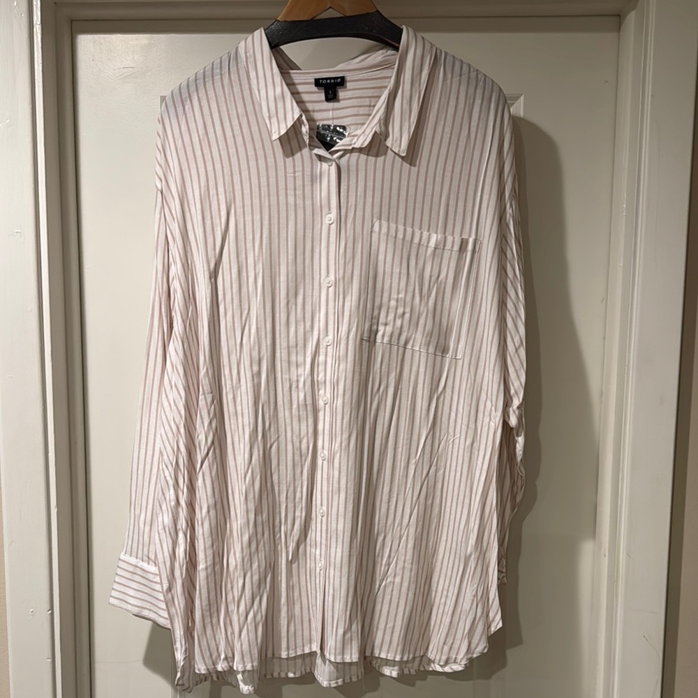 Torrid White Button Down Shirt with Stripes
